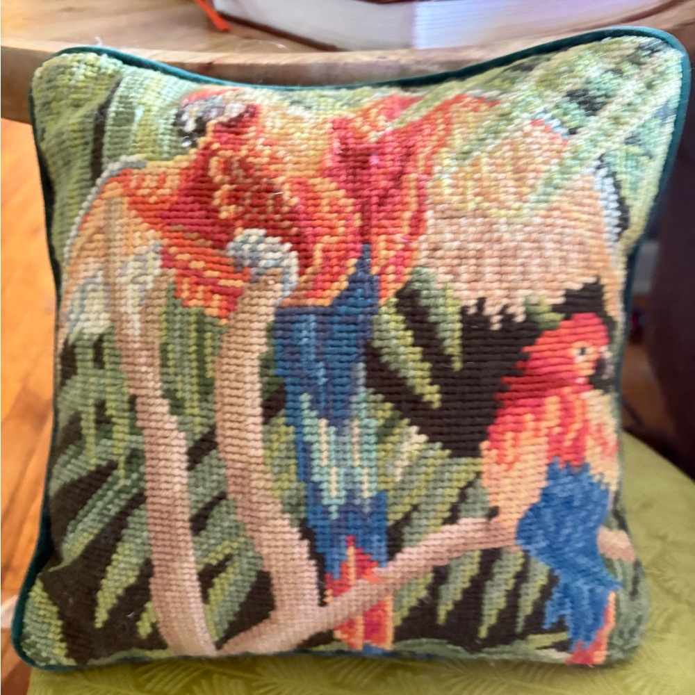 Waverly accent Pillow| green tapestry needlepoint size 8 by 8#homedecor#office - Picture 2 of 4